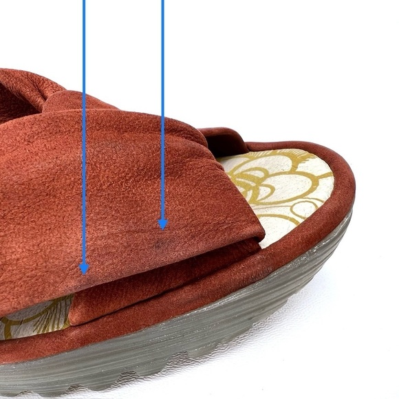 Fly London Yesh Wedge Sandals Knotted Strap Brick Rust Nubuck Leather Size 9-9.5 - Picture 8 of 13